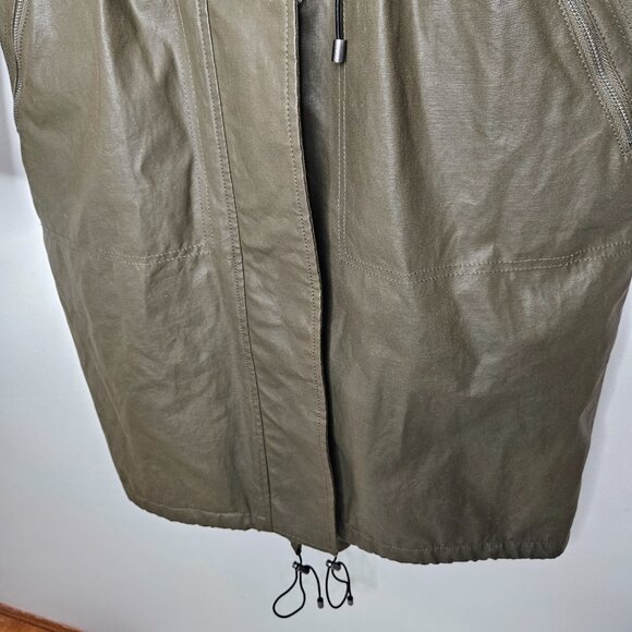 Alice + Olivia Coated Long Parka Coat Hood Sz M Green Cabincore Fisherman - Picture 5 of 14